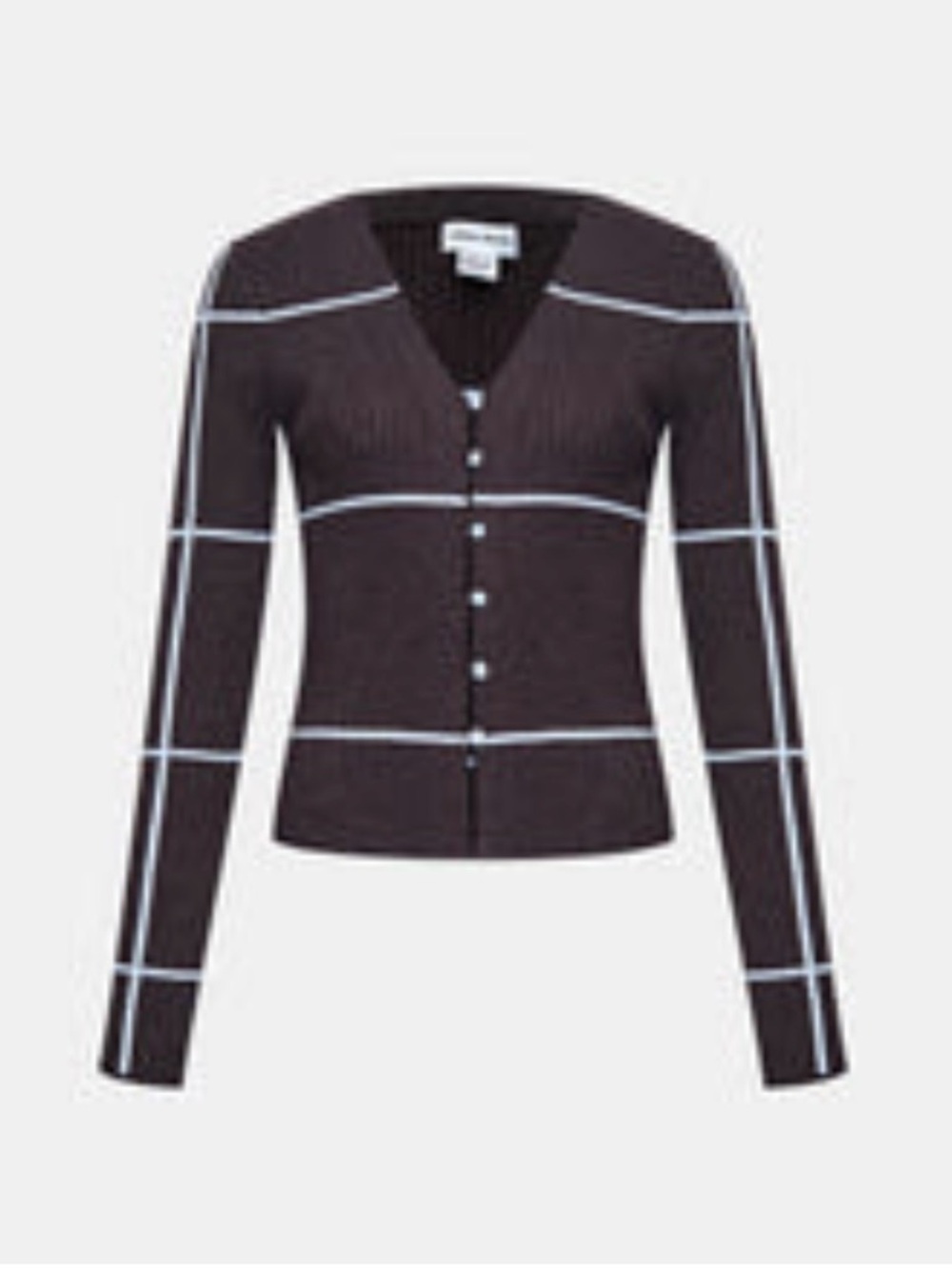 Womens Black Grid-Stripe V-Neck Cardigan